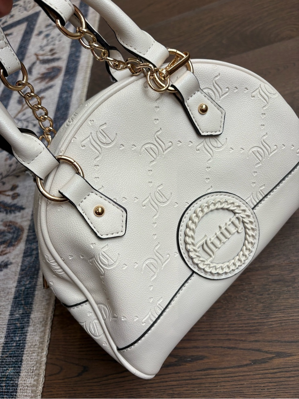 Juicy Couture Cream Monogram Dome Satchel with Gold Chain Accent - Picture 5 of 12